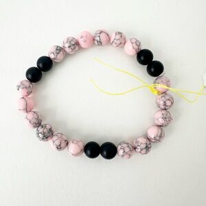 NWT Genuine Pink Turquoise & Black Onyx Men's Bracelet Beaded
